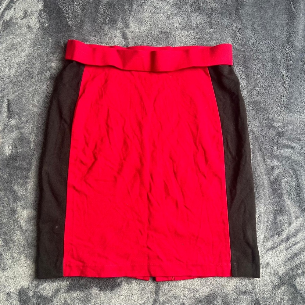 Vintage Sag Harbor Colorblock Pencil Skirt Red Black High Waisted Mid Medium.